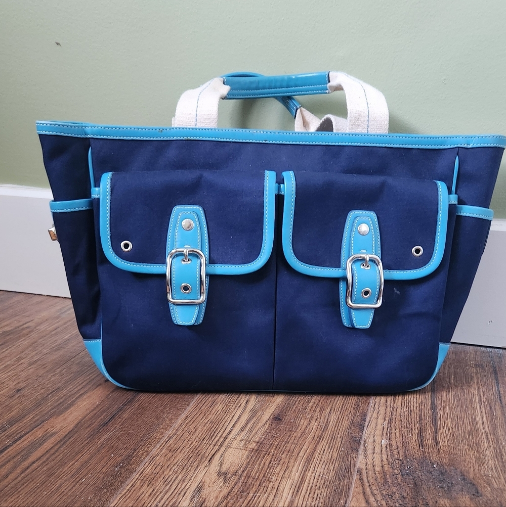 Coach Hamptons Canvas Shopper Tote Vintage Y2K Deep Royal Blue